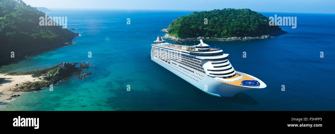 Kreuzfahrt Schiff Urlaub Urlaub Sommer Illustration 3D-Konzept Stockfoto