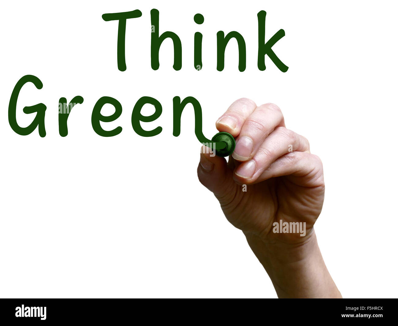 Denken Sie grün mit grüne Markierung auf transparenten Whiteboard  Handschrift Stockfotografie - Alamy
