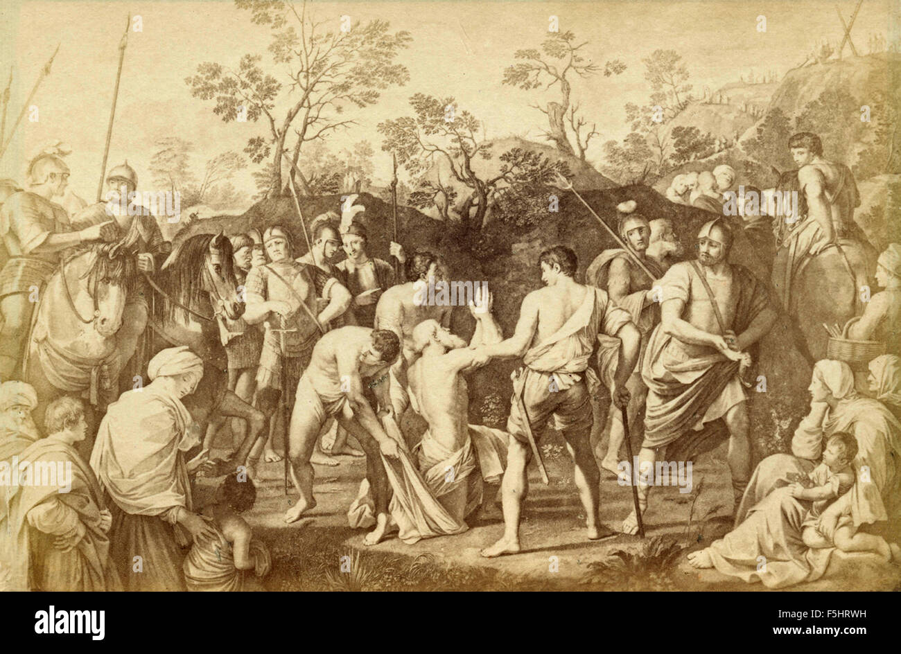 Martyrium des Heiligen Andreas, Kupferstich von Guido Reni, Italienisch Stockfoto