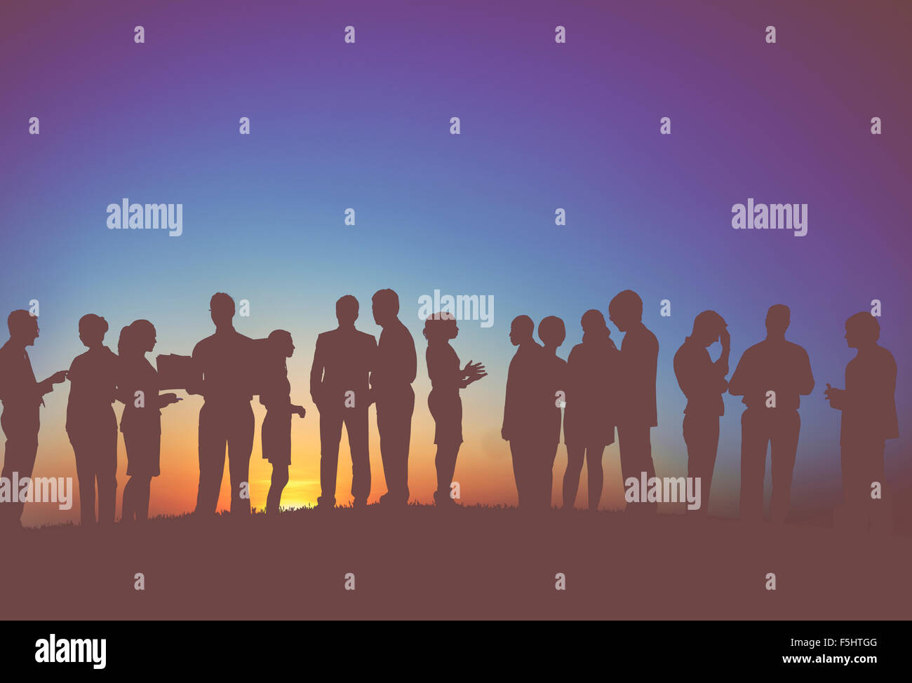 Gruppe Menschen Interaktion Silhouette Geschäftskonzept Stockfoto