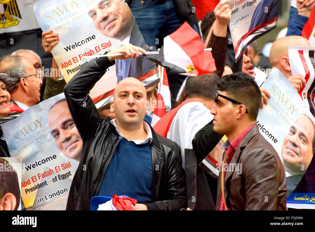 London, UK. 5. November 2015. Demonstranten für und gegen Präsident Sisi von Ägypten zu protestieren in Whitehall auf seine Ankunft in der Downing Street den Premierminister Kredit erfüllen: PjrNews/Alamy Live News Stockfoto