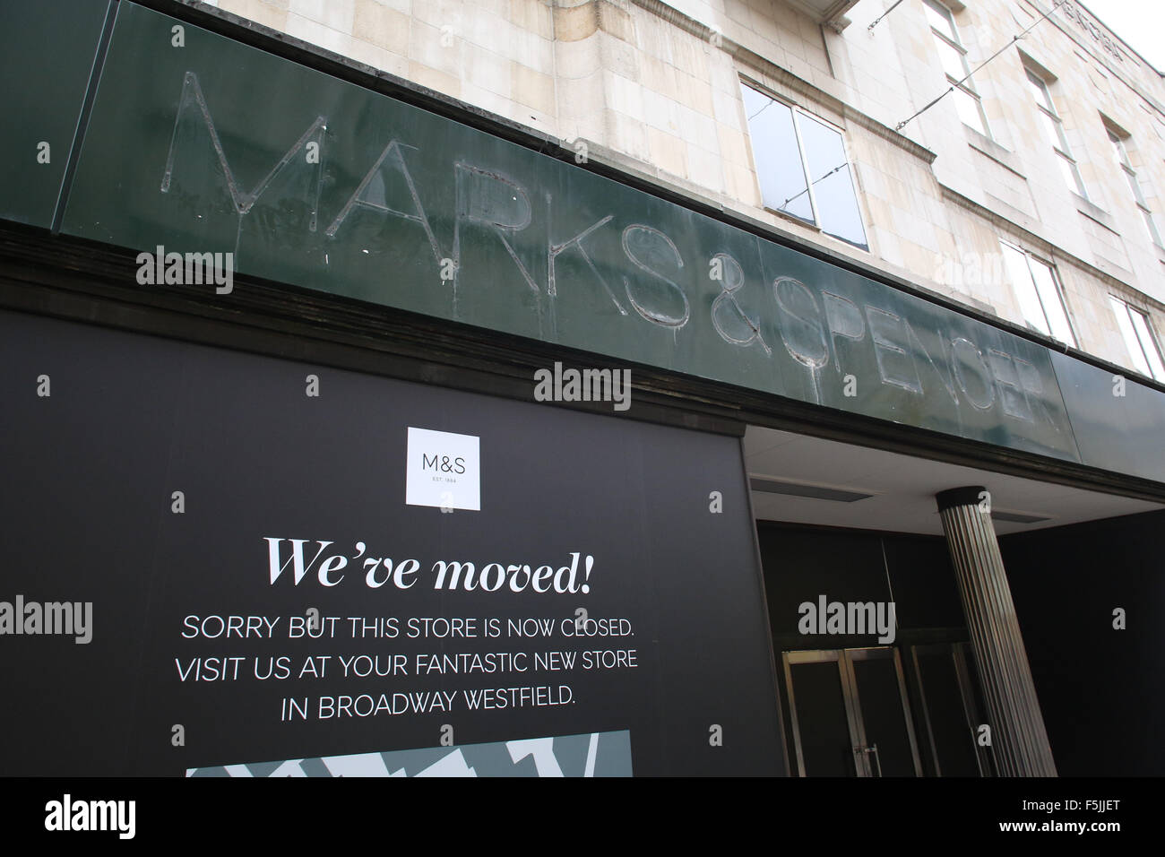A geschlossen, Marks and Spencer Store auf der High Street in Bradford, West Yorkshire, Großbritannien. Stockfoto