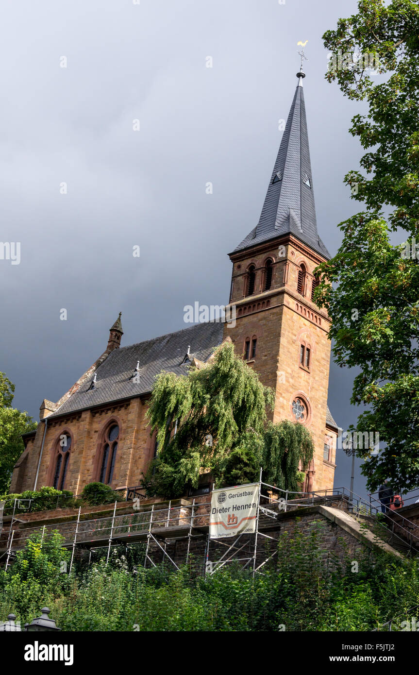 Evangelische Kirche, 1893, Schlossberg, Saarburg, Rheinland-Pfalz, Deutschland Stockfoto