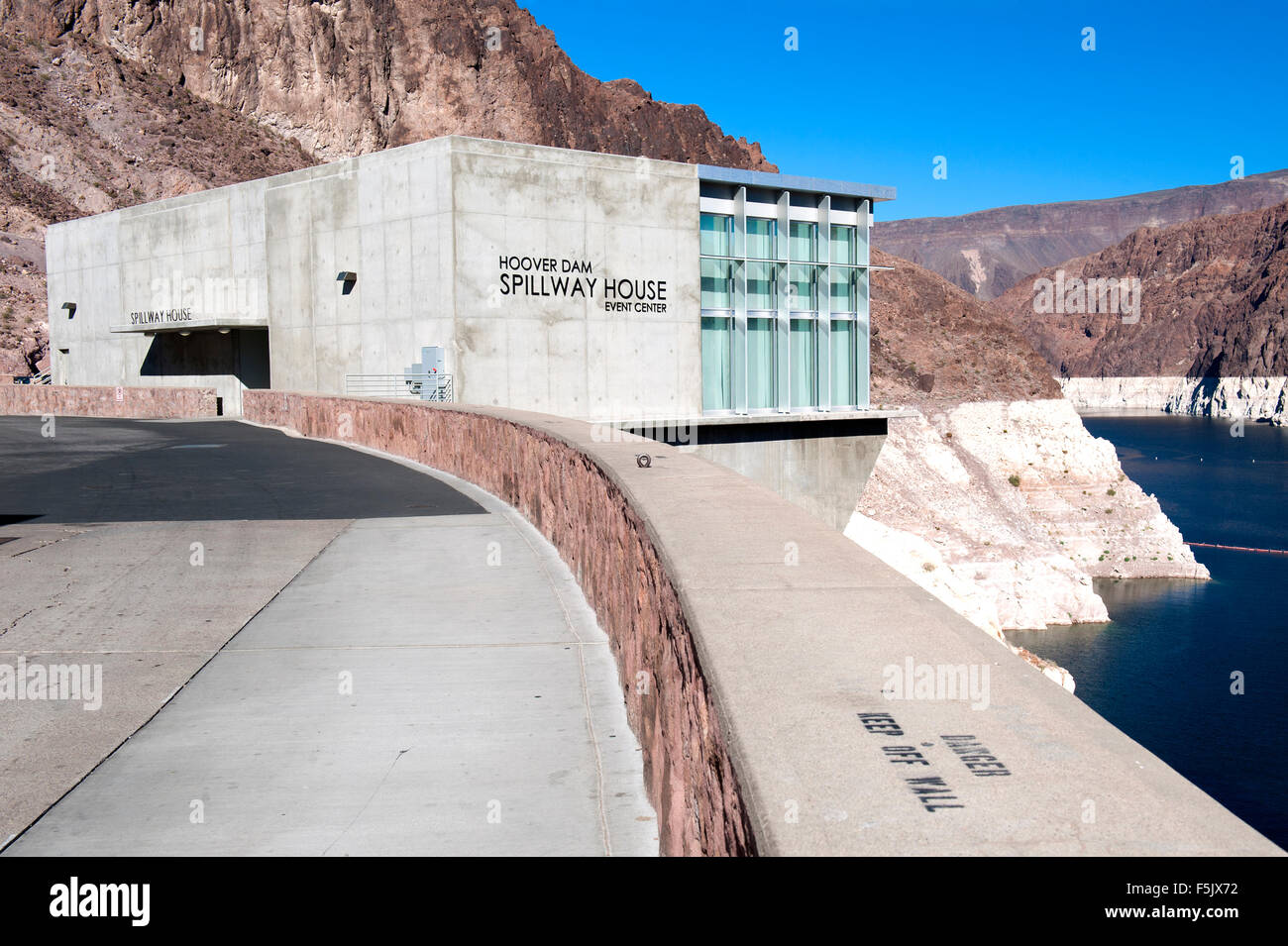 Hoover-Staudamm Hochwasserentlastung Haus Veranstaltungszentrum. Stockfoto