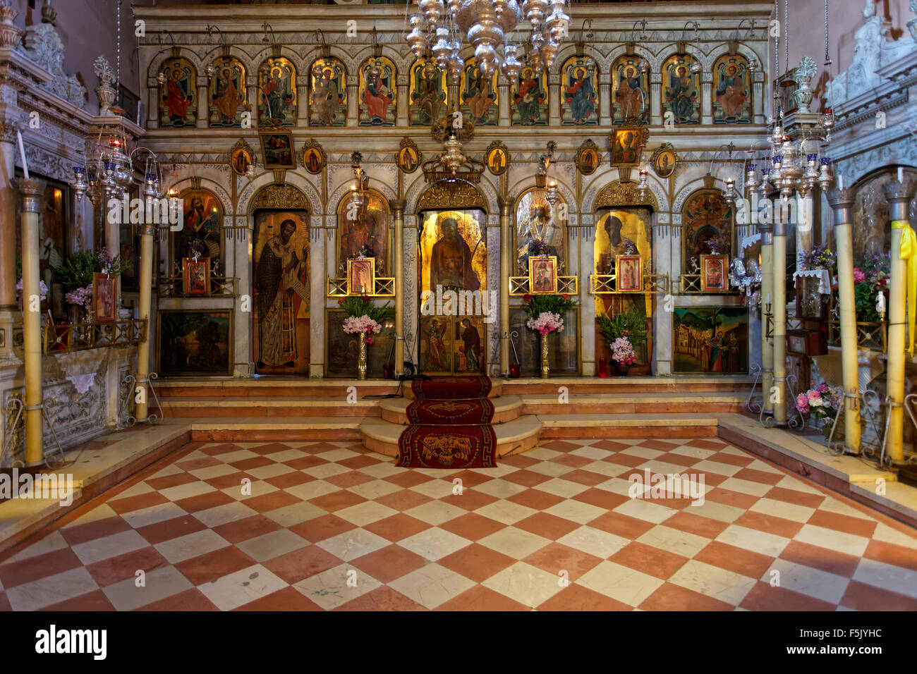 Griechisch-orthodoxen Altar in der Klosterkirche, Kloster von Panagia Theotokos Tis Paleokastritsas oder Panagia Theotokos Stockfoto