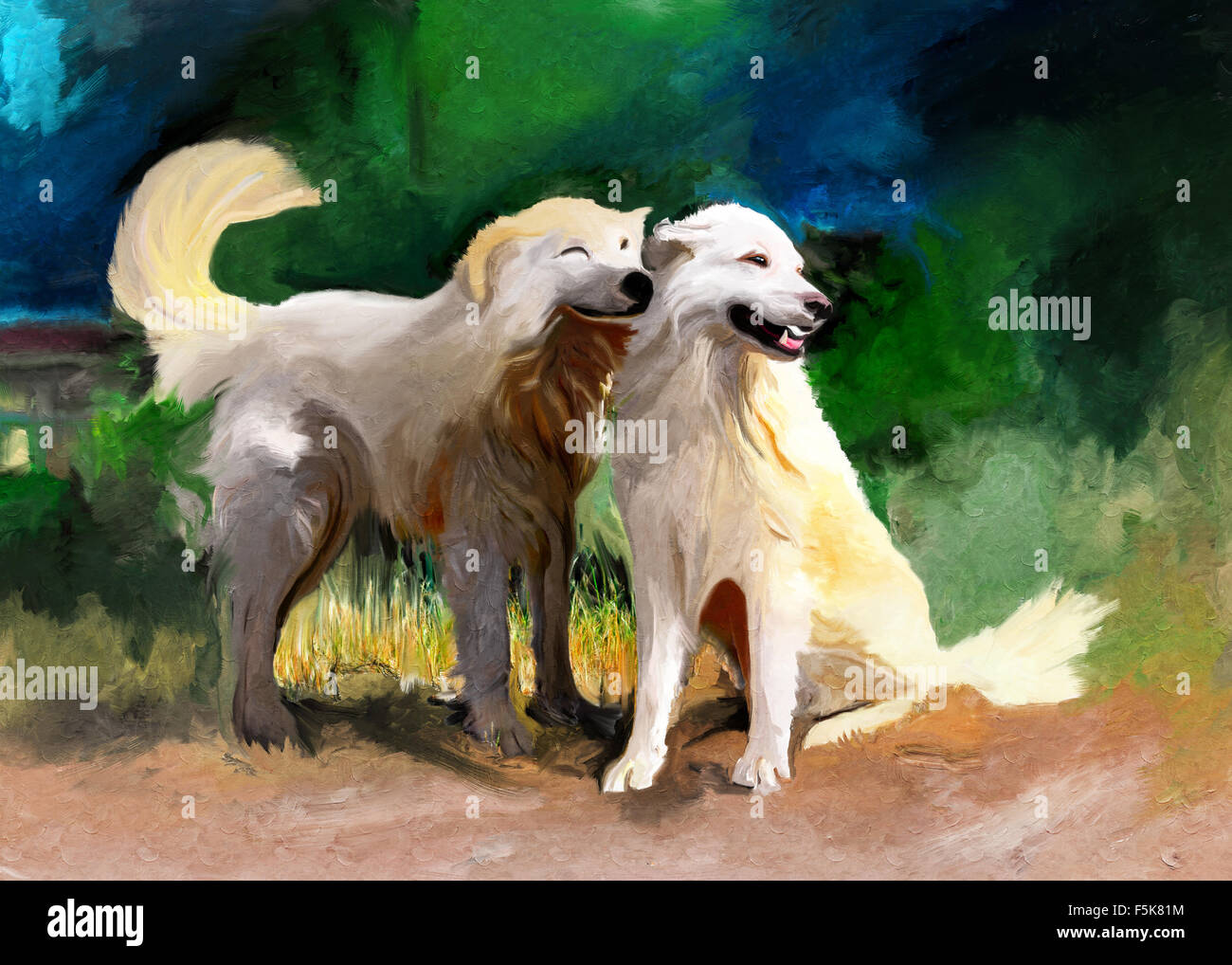 zwei Brüder der Maremma Sheepdog in der Malerei Stockfoto