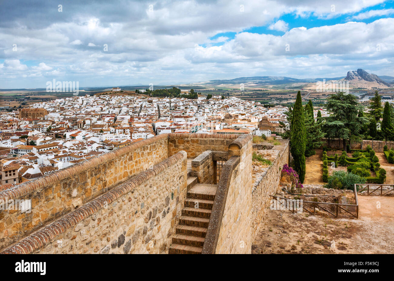 Spanien, Andalusien, Provinz Malaga, Blick von Antequera von den Zinnen der Alcazaba Zitadelle Stockfoto