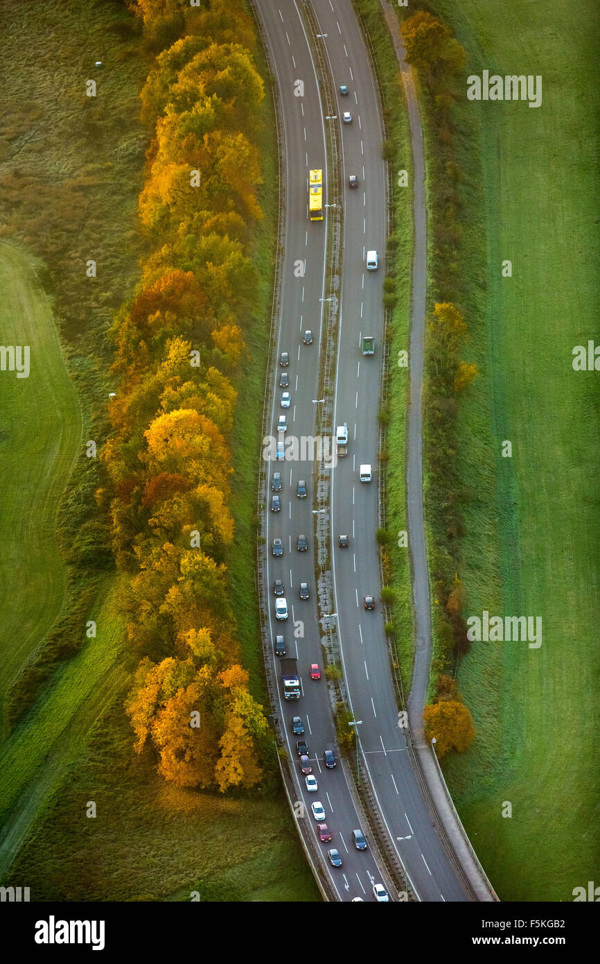 Morgen Stau, Marie-Juchacz-Straße und Konrad-Adenauer-Brücke, Kreuzung an Angry Ant, Kreuzung, gelbe Buse EVAG Stockfoto