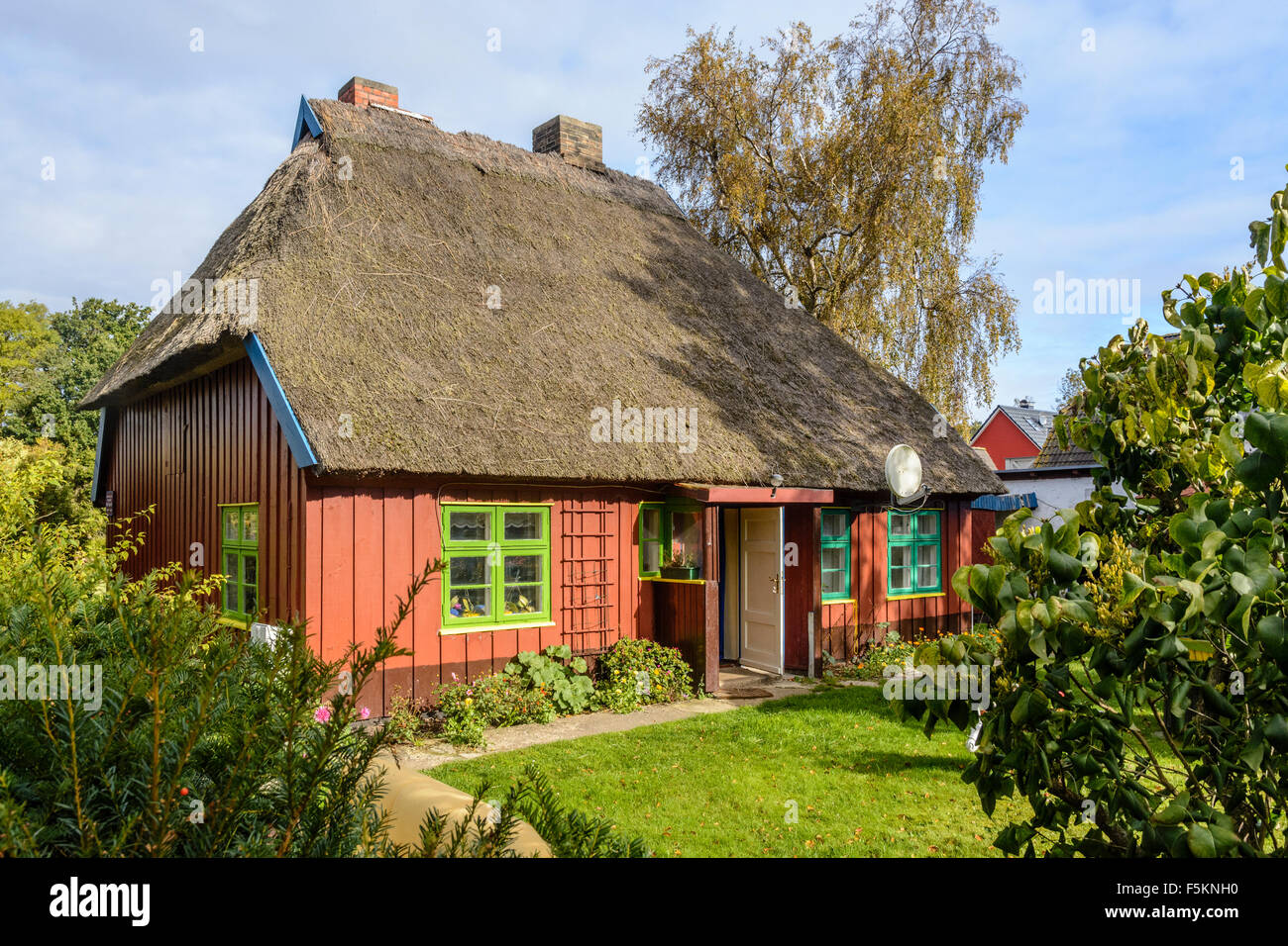 Reetgedeckten Haus in Prerow, Mecklenburg Western Pomerania, Deutschland Stockfoto