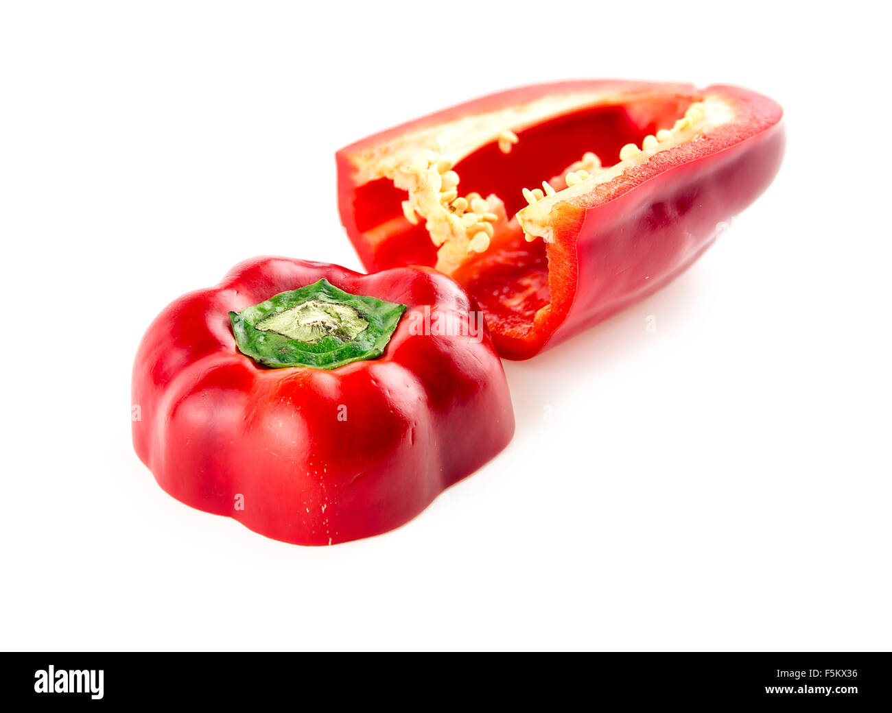 Fleischige innerhalb des leckeren lebendige rote Paprika Stockfoto