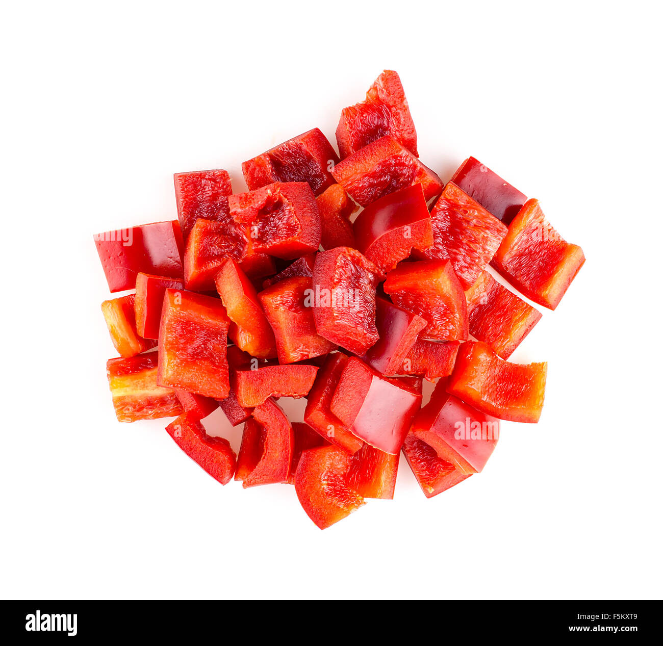 Aerial Makro, gehackte Paprika, isoliert auf weiss Stockfoto