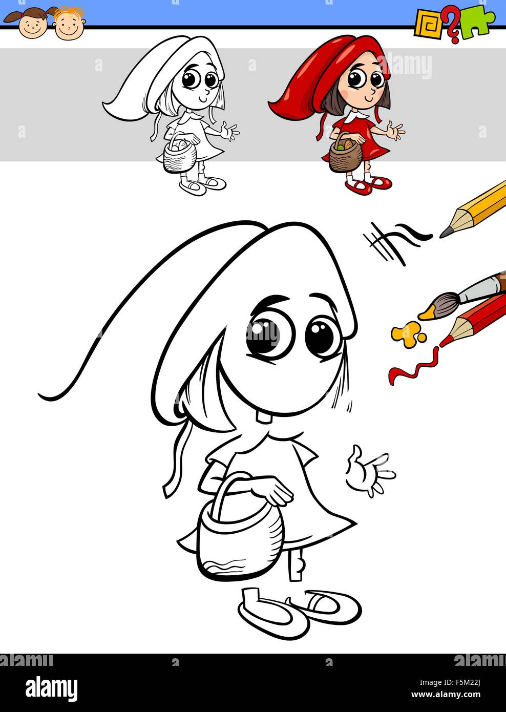 Cartoon-Illustration von Zeichnung und Färbung erzieherische Aufgabe für Kinder im Vorschulalter mit Little Red Riding Hood Fantasy ein Stock Vektor