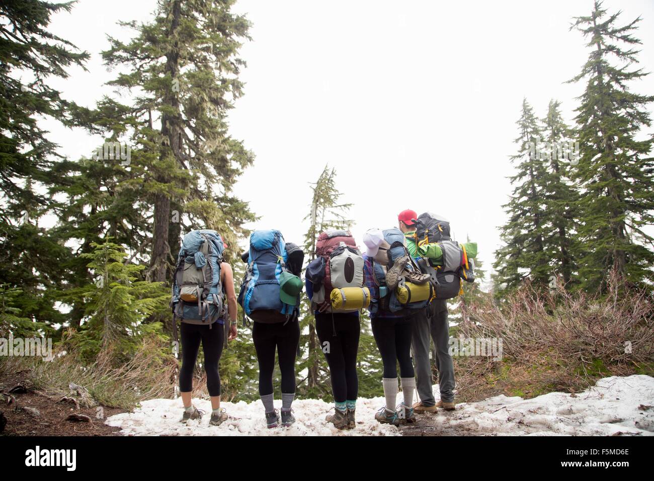 Wanderer zu Fuß über Wald, See Blanco, Washington, USA Stockfoto Wanderer zu Fuß über Wald, See Blanco, Washington, USA Stockfoto