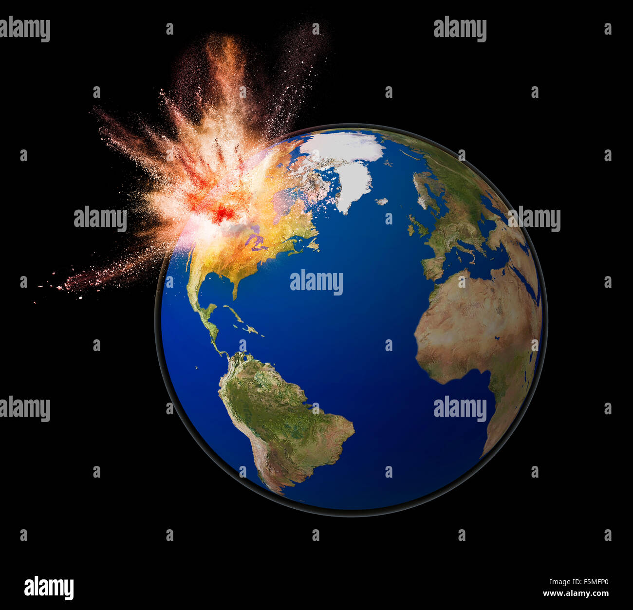 explodierende Erde isoliert auf schwarzen Hintergrund für open-Source-http://visibleearth.nasa.gov/view rec.php?id=2433-Map verwendet Stockfoto