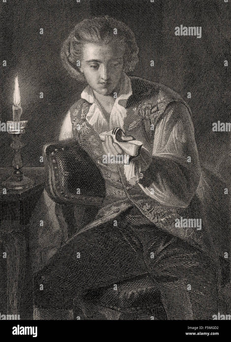 Wilhelm Meister, Szene aus Wilhelm Meisters Lehre, ein Roman von Johann Wolfgang von Goethe Stockfoto