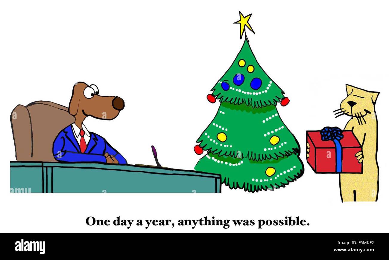 Weihnachten Cartoon Geschaft Katze Geben Ein Weihnachtsgeschenk Fur Geschaft Hund Ein Im Jahr Alles Moglich War Stockfotografie Alamy