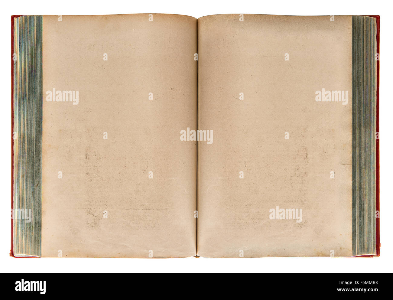 Altes Buch öffnen isolierten auf weißen Hintergrund. Im Alter von Papierstruktur Stockfoto