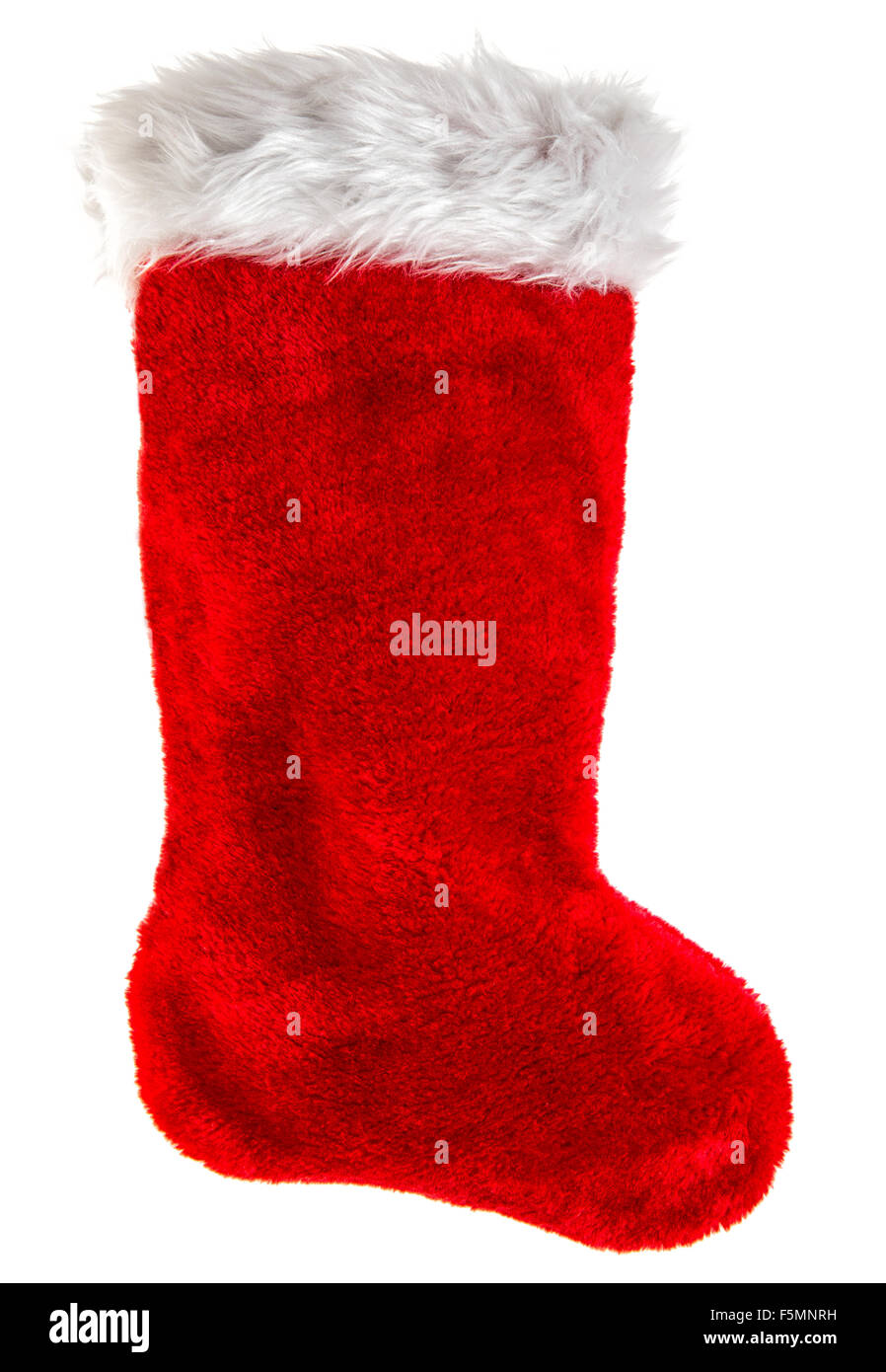 Roter Weihnachts-Strumpf. Dekorationsobjekt isoliert auf weißem Hintergrund. Winter Urlaub symbol Stockfoto
