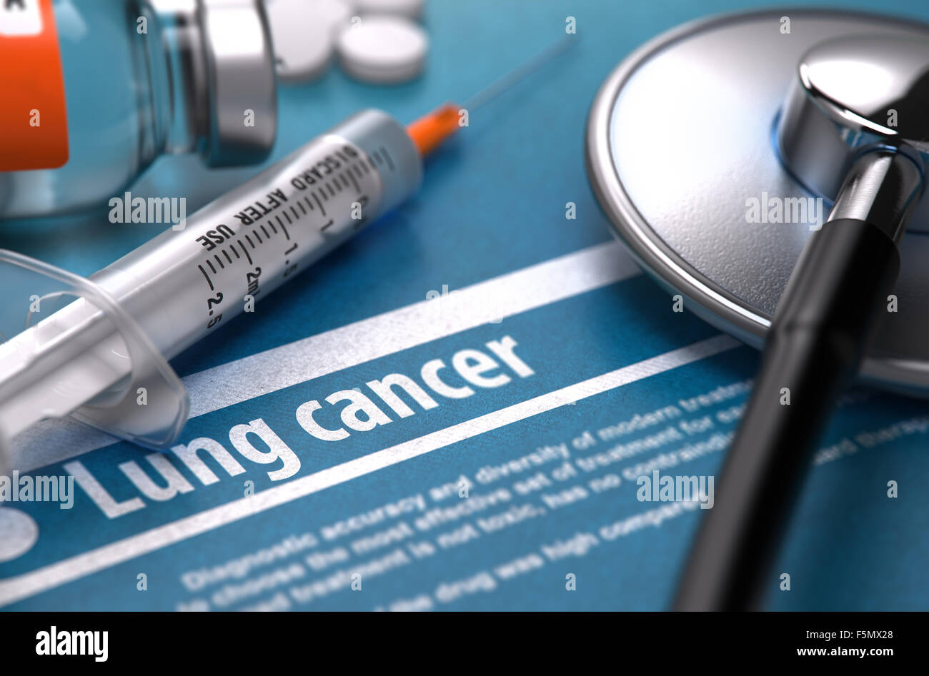 Lungenkrebs. Medizinisches Konzept auf blauem Hintergrund. Stockfoto