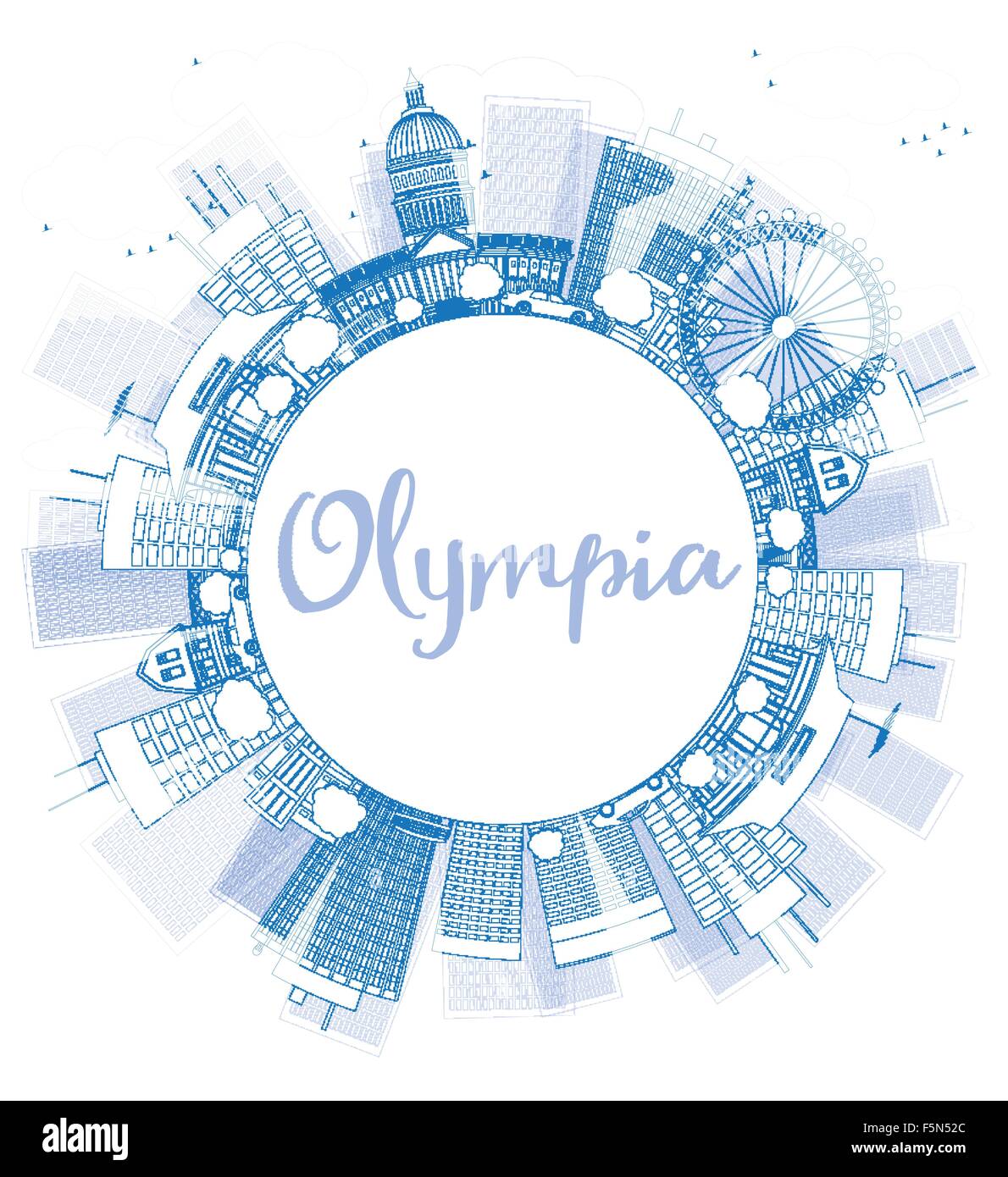 Olympia (Washington) Skyline mit dem blauen Gebäude und Kopie Raum zu skizzieren. Business-Reisen und Tourismus-Konzept mit Platz für text Stock Vektor