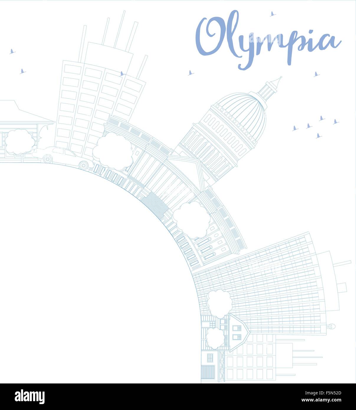 Olympia (Washington) Skyline mit dem blauen Gebäude und Kopie Raum zu skizzieren. Business-Reisen und Tourismus-Konzept mit Platz für text Stock Vektor