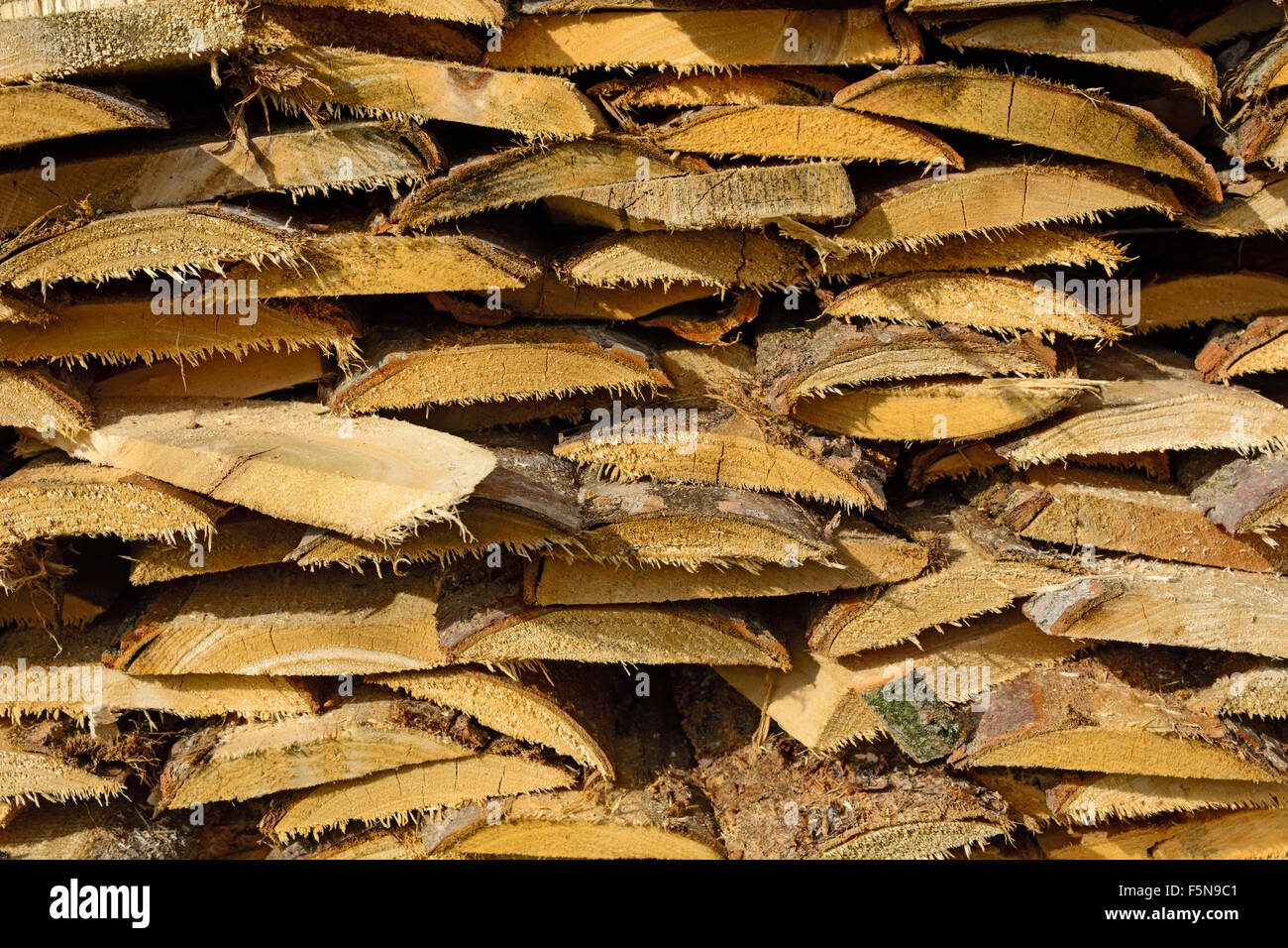 Auf Lager Platinen Lager Brennholz auf Kunden warten. Stockfoto