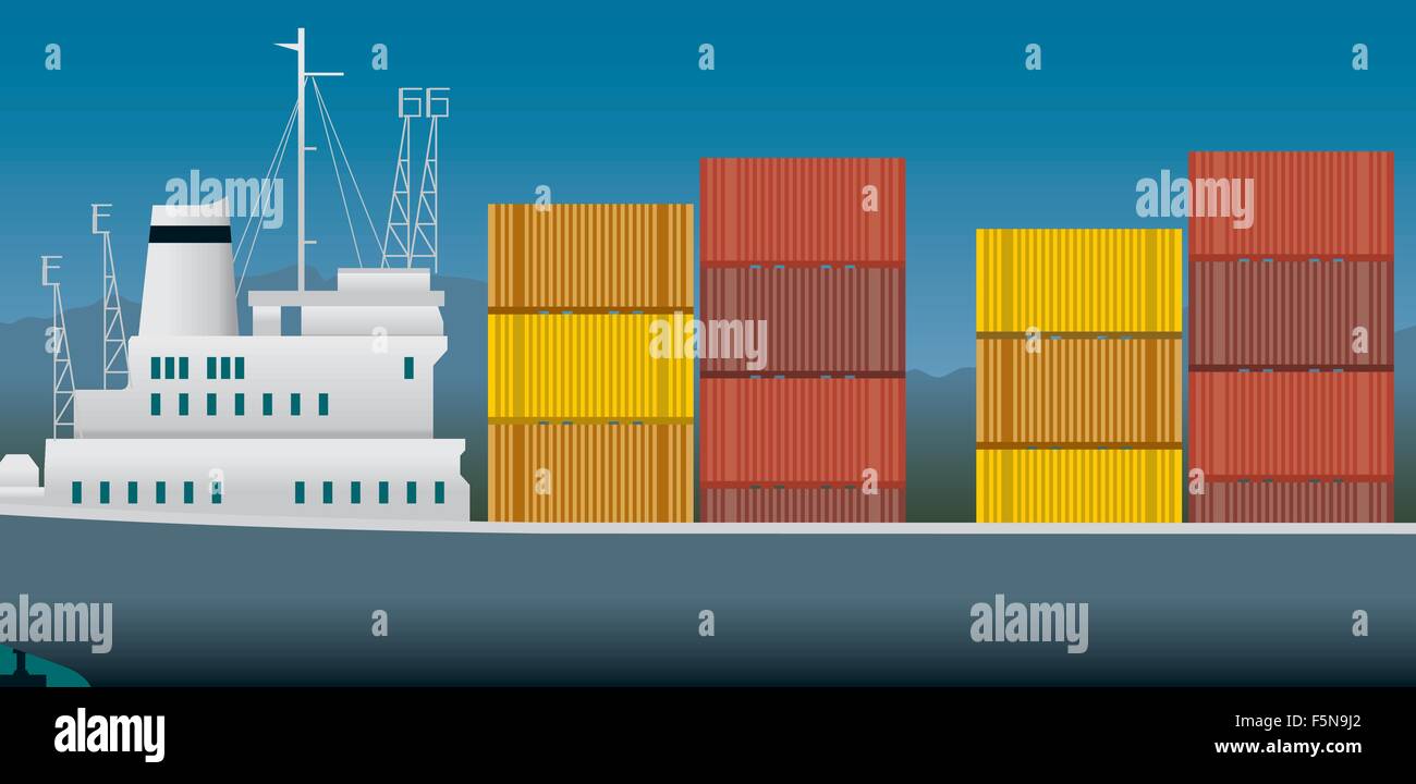 Importe und Exporte, Containerschiff Stock Vektor