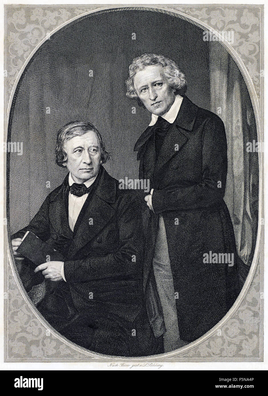 Brüder Grimm - Wilhelm Grim (1786-1859) links und rechts Jacob Grimm (1785-1863). Siehe Beschreibung für mehr Informationen. Stockfoto