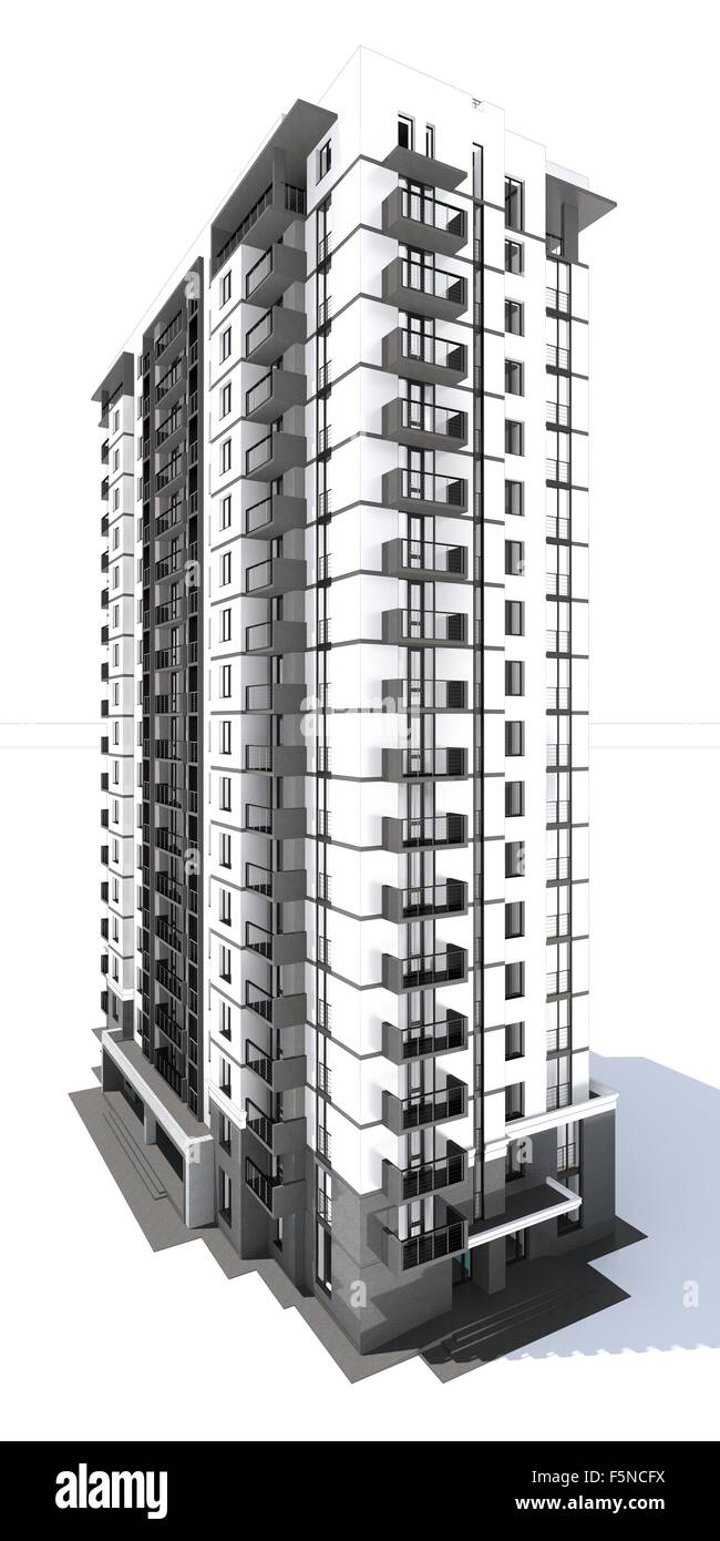 Visualisierung der moderne mehrstöckige Wohngebäude isoliert auf weiss Stockfoto