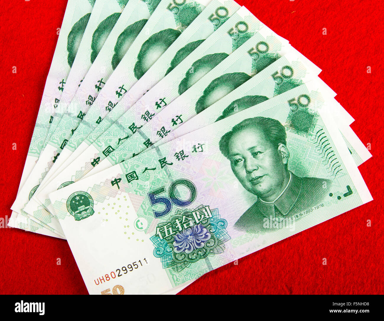 Chinesische Yuan CNY Banknoten. Geld 50 Yuan Stockfoto