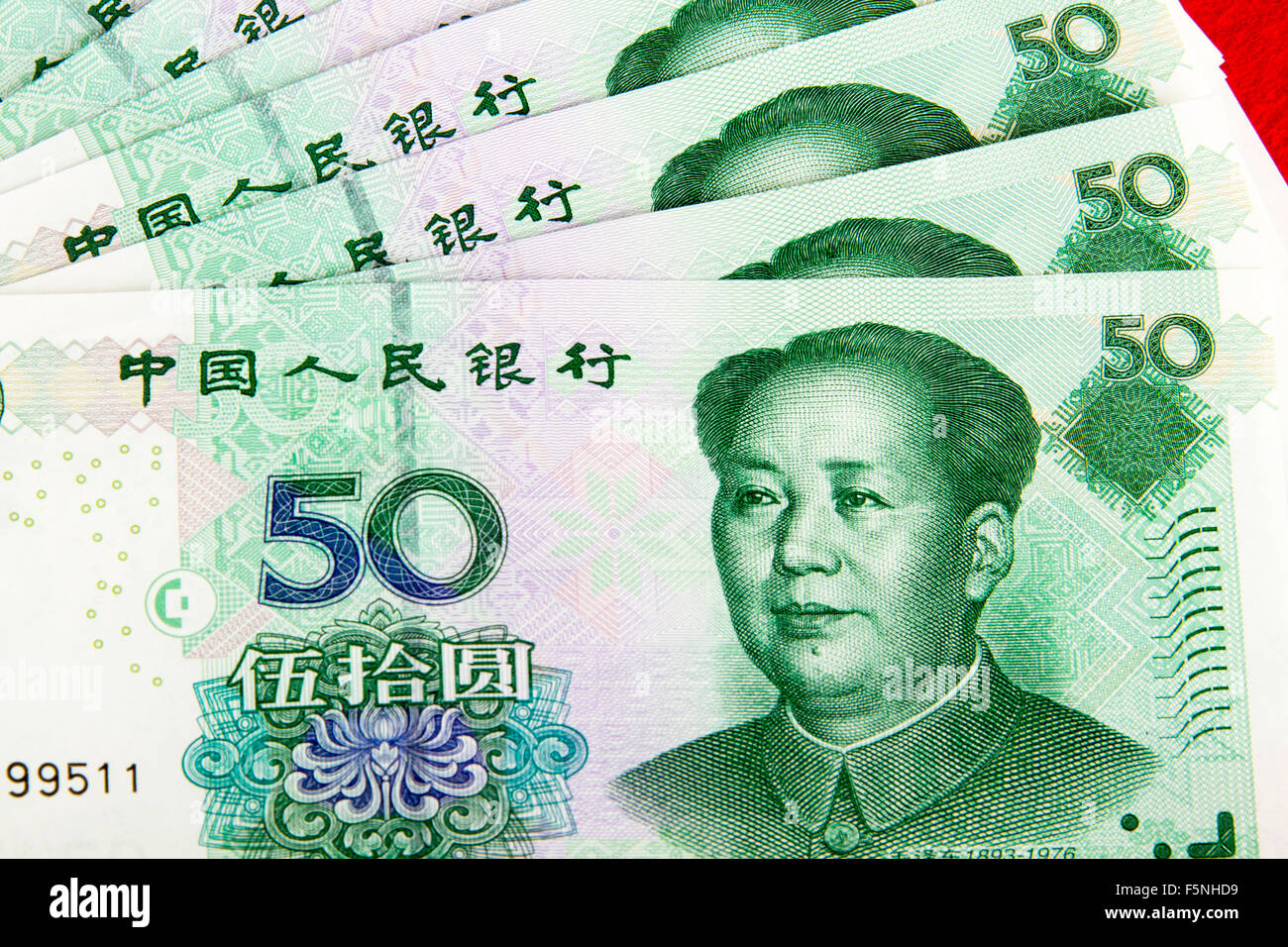 Chinesische Yuan CNY Banknoten. Geld 50 Yuan Stockfoto