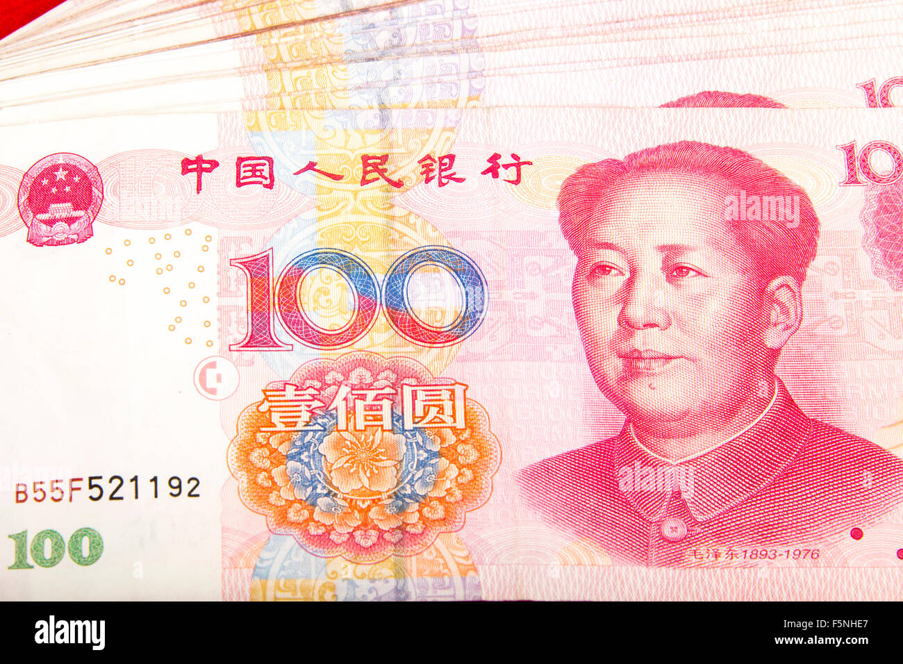 100 chinesische Yuan Hinweis Closeup Buchgeld Stockfoto