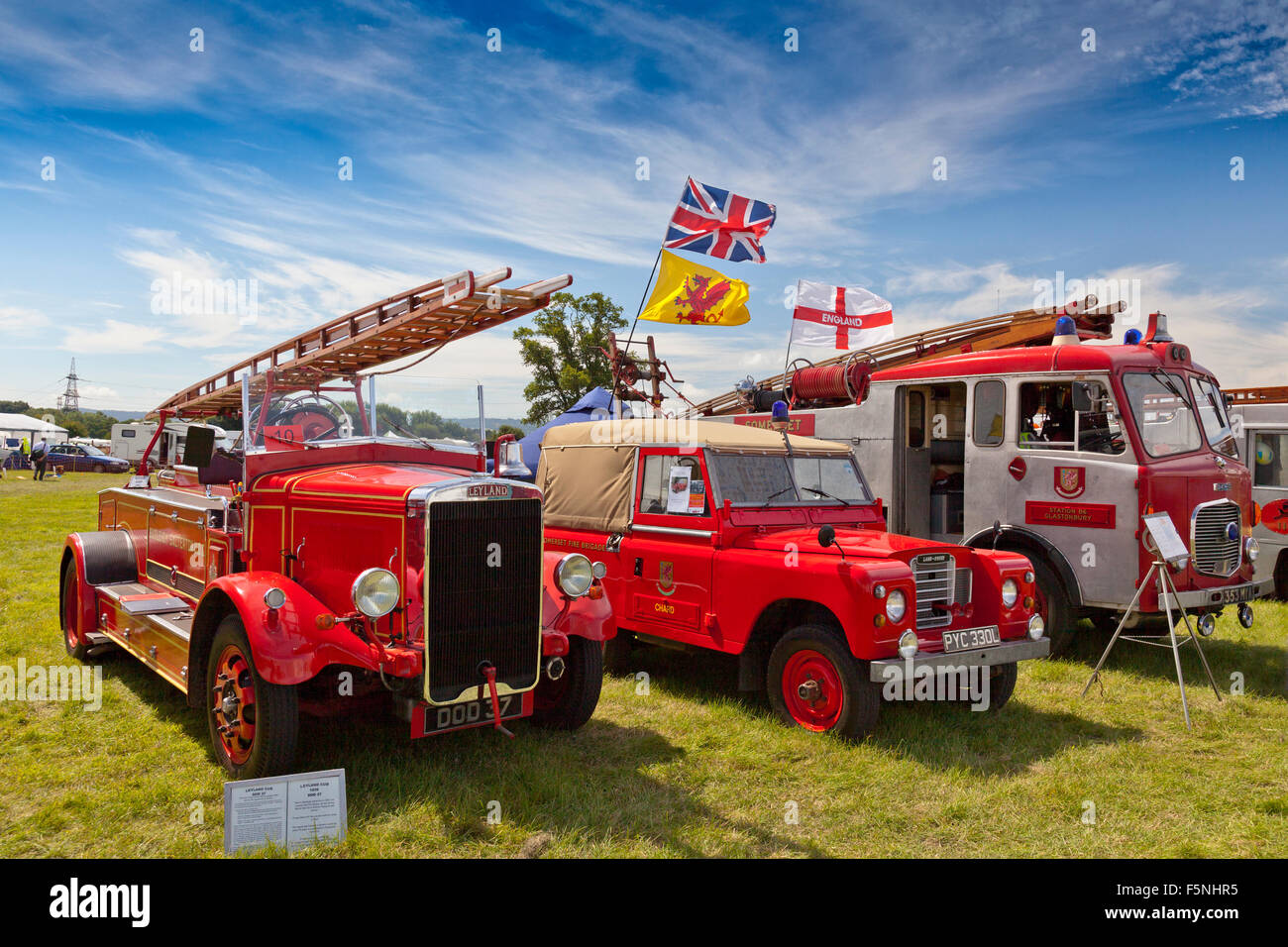 Eine Auswahl von Vintage Feuerwehrfahrzeuge im 2015 Norton Fitzwarren Dampf Fayre, Somerset, UKat 2015 Norton Fitzwarren Dampf F Stockfoto