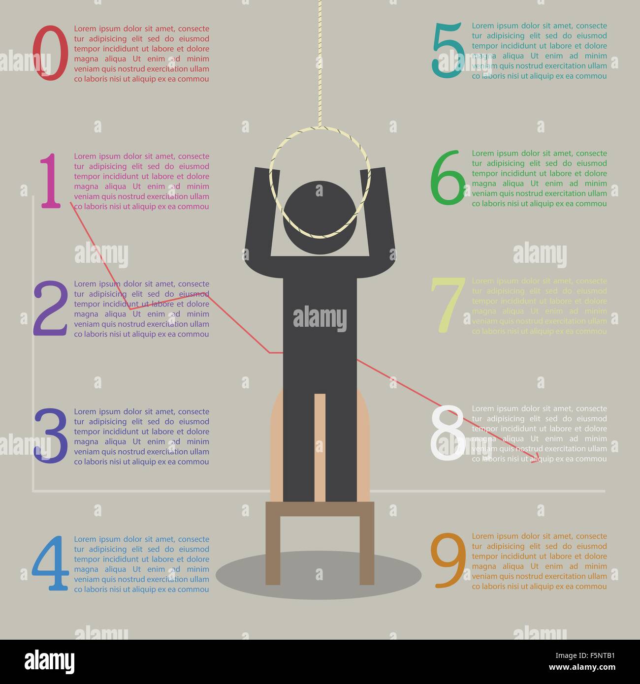 Infografik die Auswirkungen von Stress. Stickman sollen Selbstmord zu begehen, wegen Stress, Vektor, EPS10 Stock Vektor