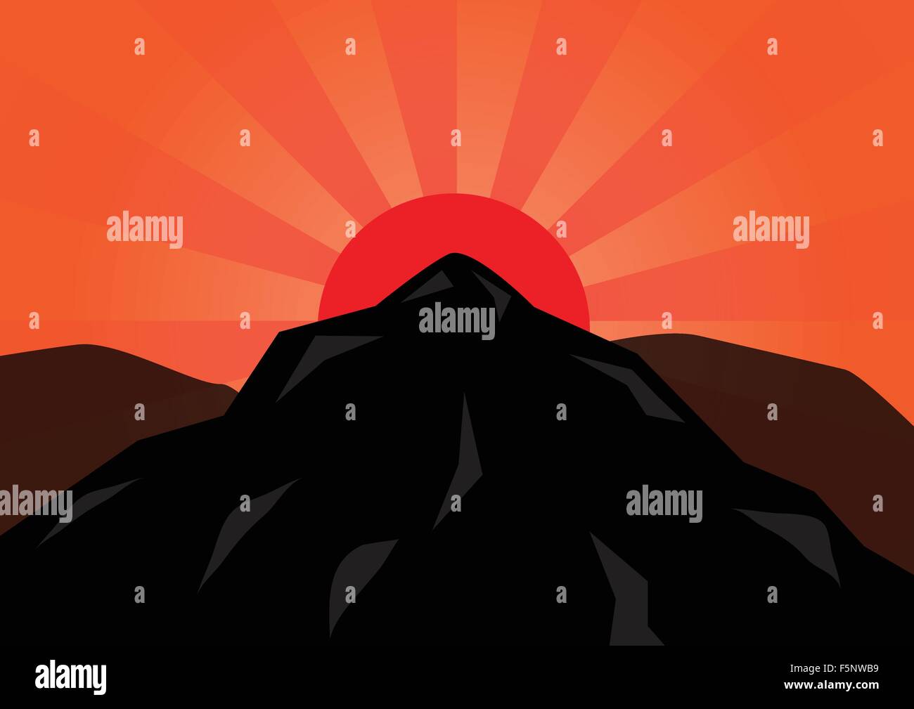 Silhouette Berg- und rote Sonne, Vektor, EPS10 Stock Vektor