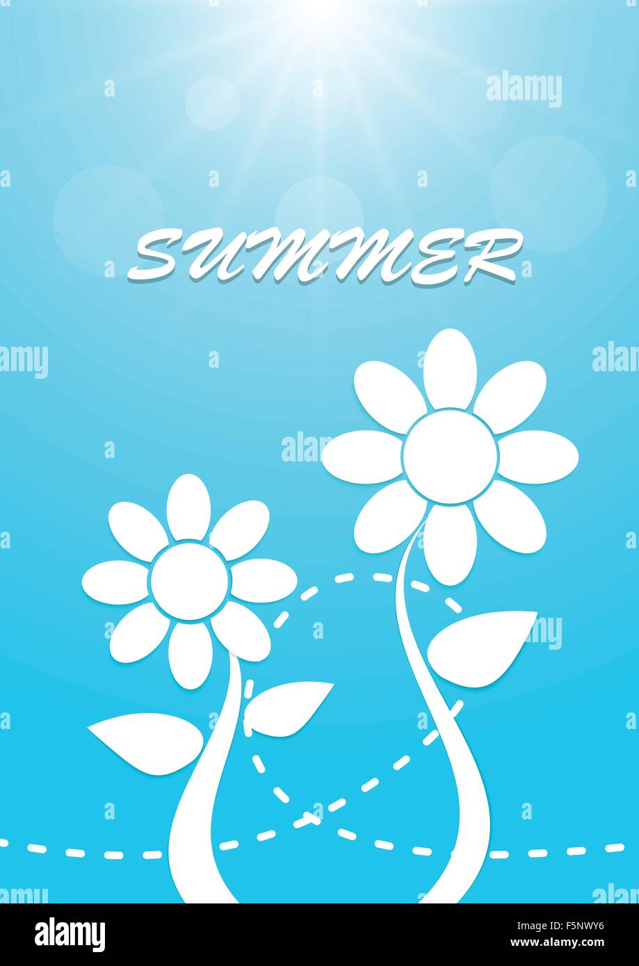 Weiße Blumen auf blauem Himmel Sommer Hintergrund, Vektor, EPS10 Stock Vektor