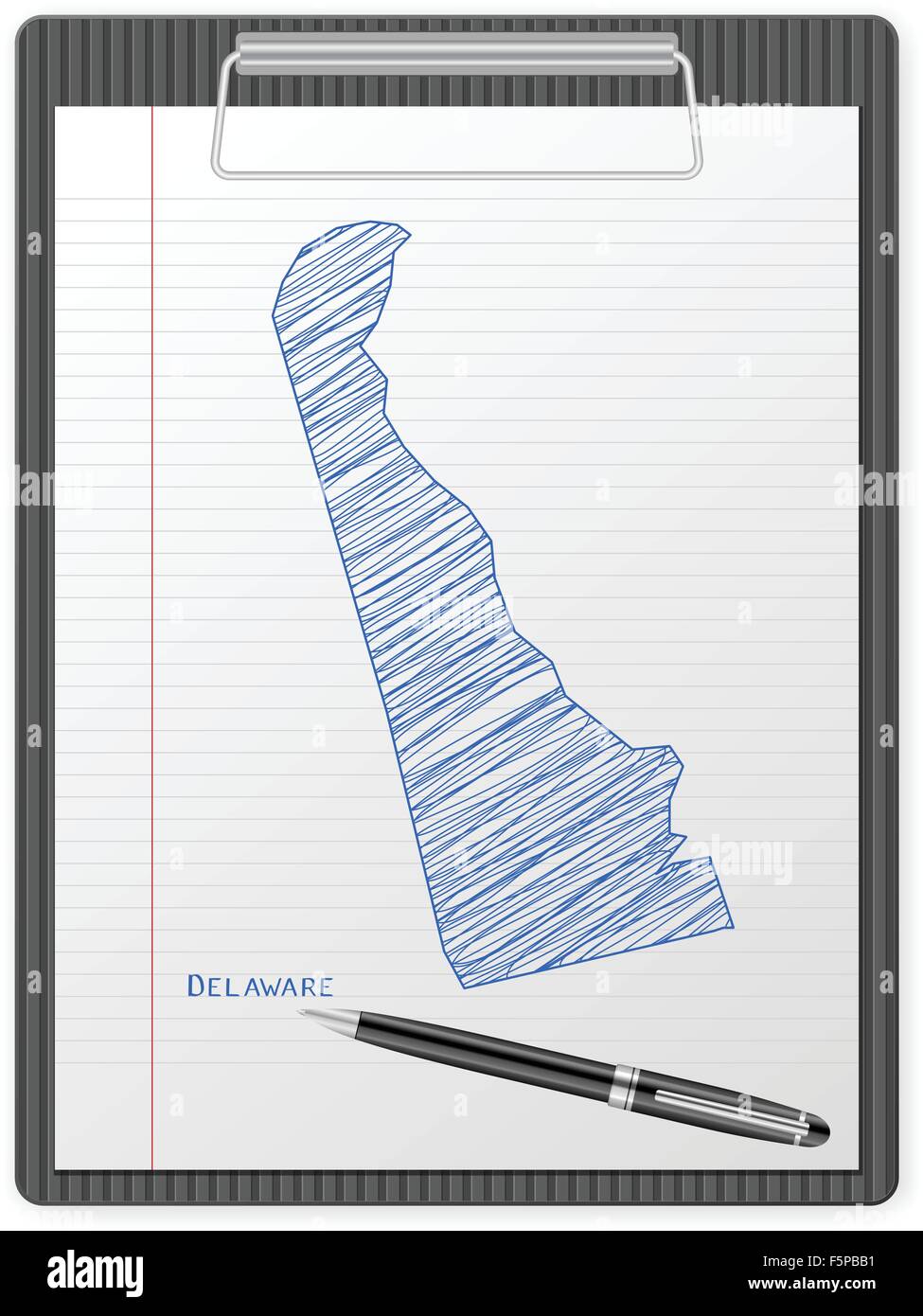 Zwischenablage mit Delaware Karte zeichnen. Vektor-Illustration. Stock Vektor
