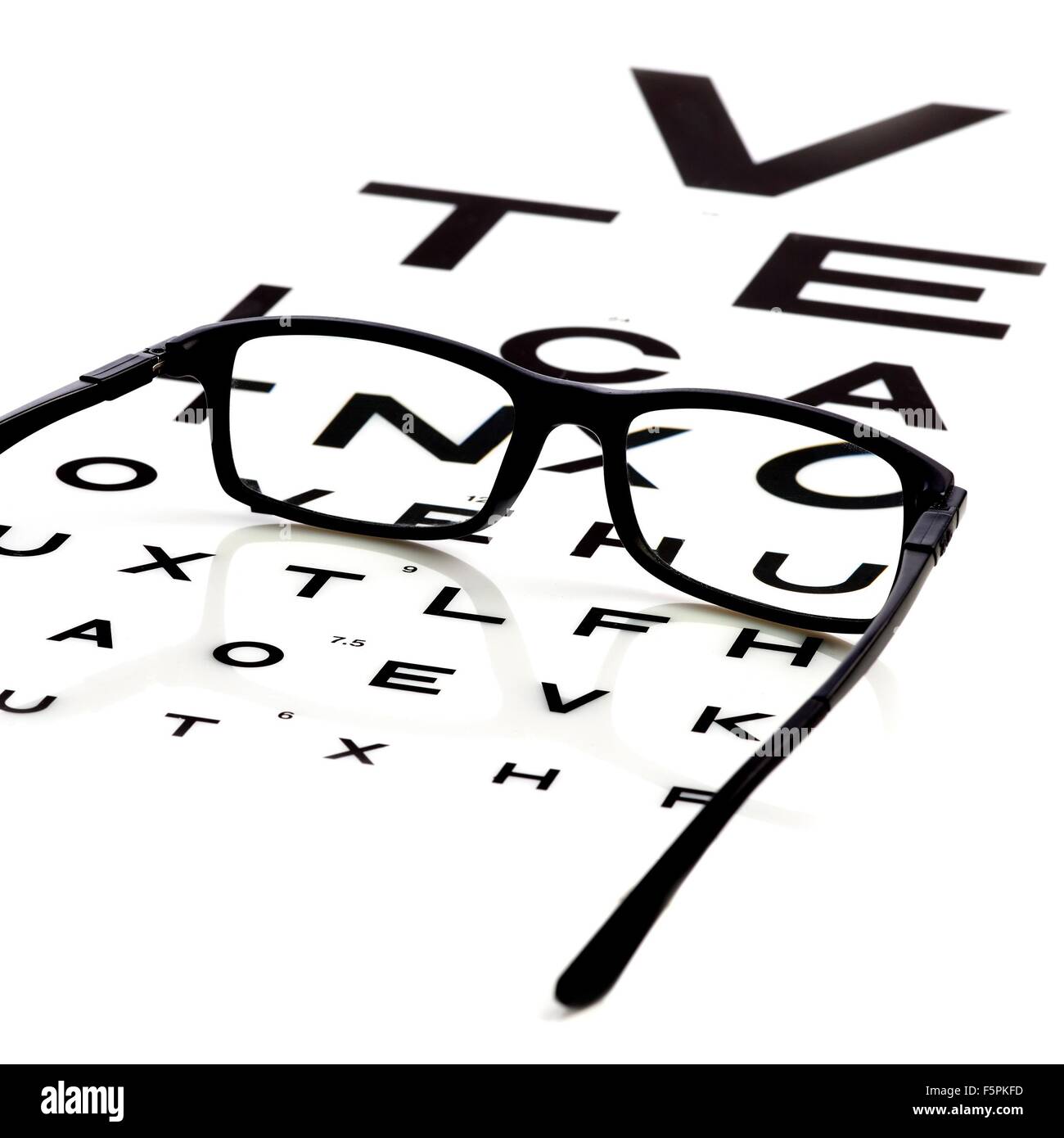 Optiker-Diagramm und eine Brille. Stockfoto