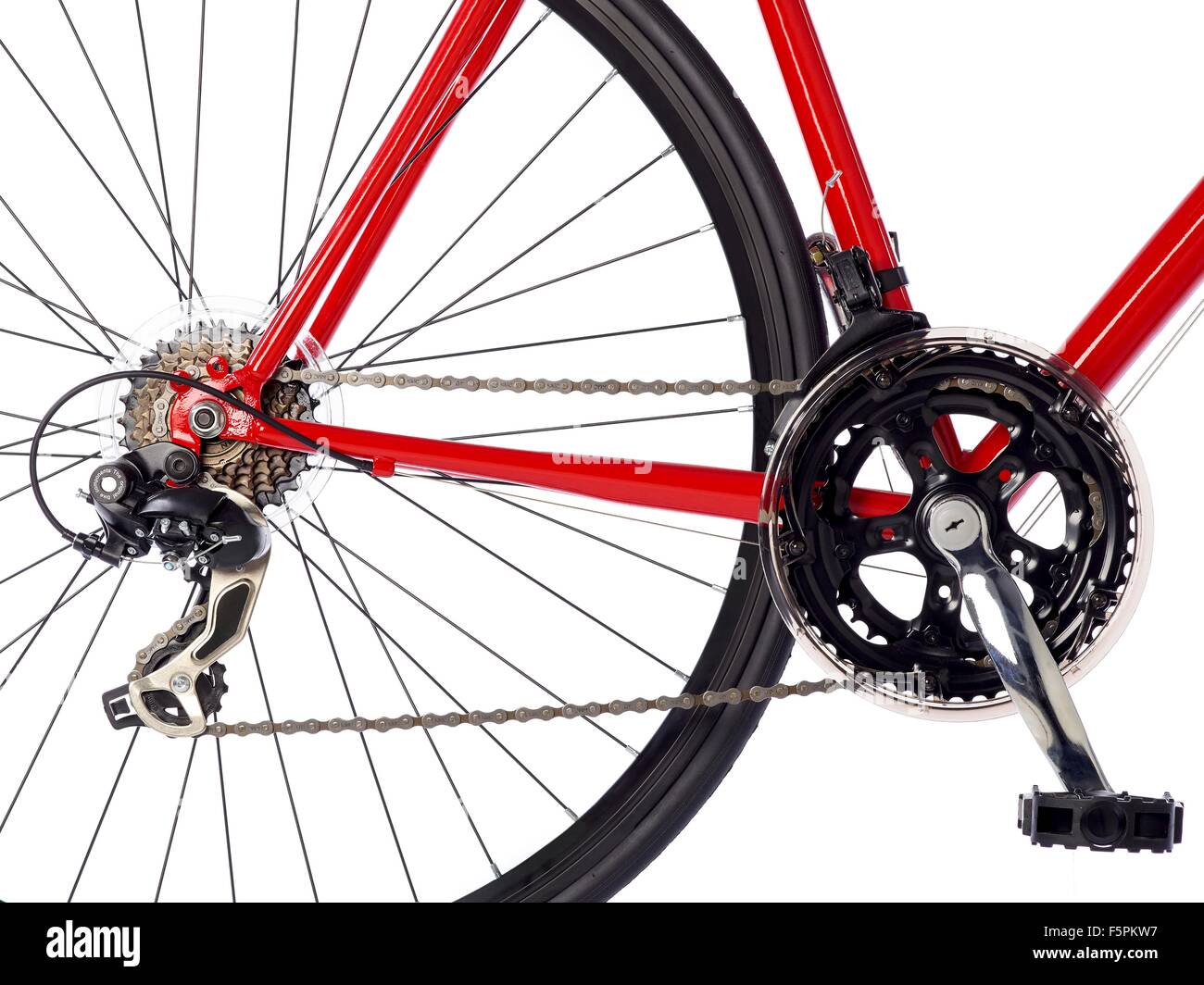 Fahrrad-Kette und Hinterrad, Nahaufnahme. Stockfoto
