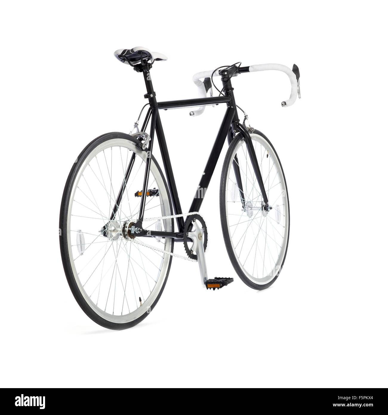 Fixed Gear Rennrad vor einem weißen Hintergrund. Stockfoto