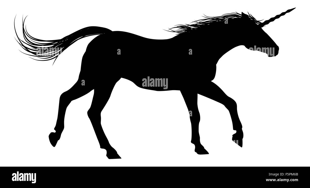 Mythische Pferd Einhorn in der Silhouette ausgeführt Stockfoto