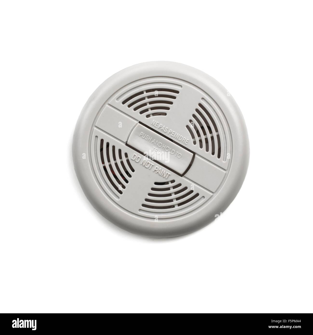 Rauchmelder vor einem weißen Hintergrund. Stockfoto
