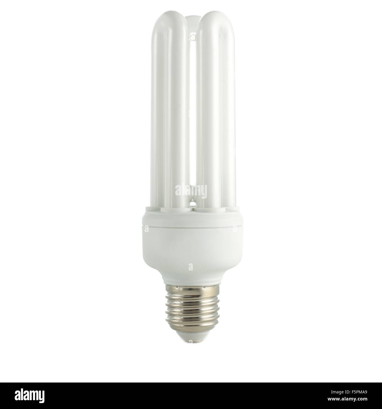 Energiespar-Glühbirne vor einem weißen Hintergrund. Stockfoto