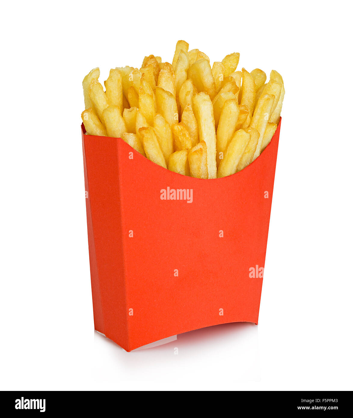 Kartoffeln Pommes frites in einem roten Karton isoliert auf einem weißen Hintergrund. Fast-Food. Stockfoto