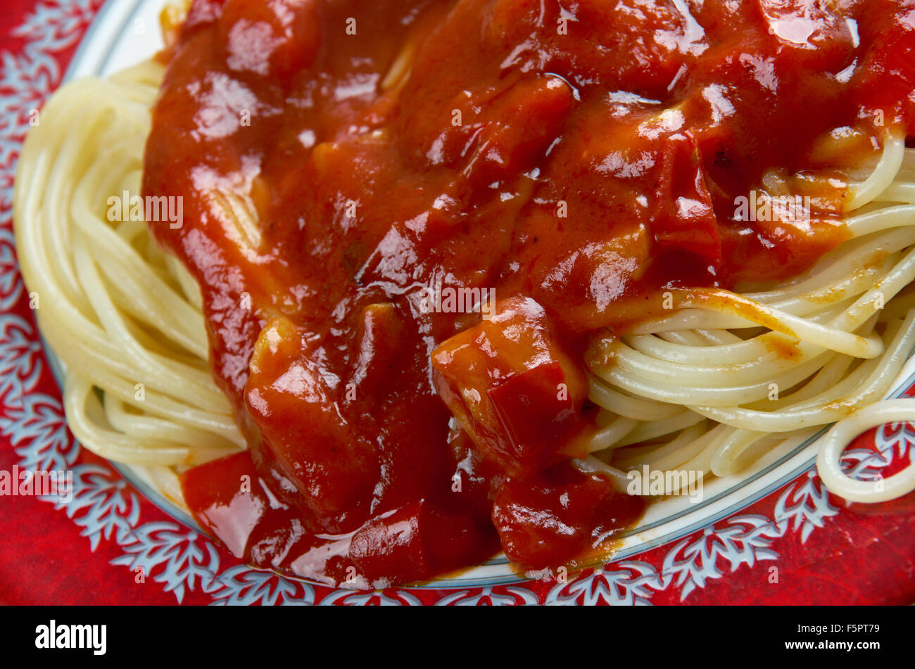 Spaghetti Amatriciana, traditionelle italienische pasta Stockfoto