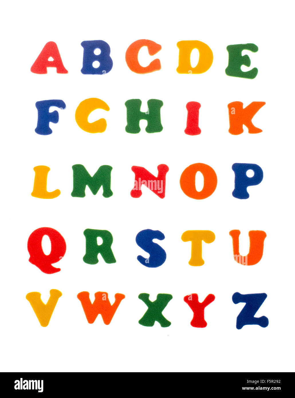 Bunte Buchstaben des englischen Alphabets. Isoliert auf weiss Stockfoto