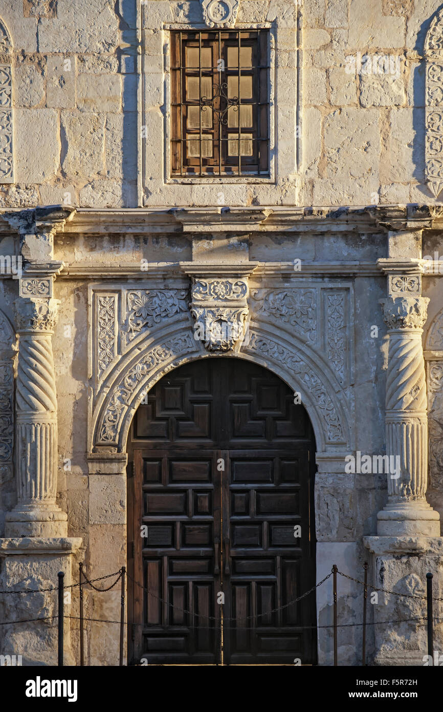 Eingang, The Alamo (Mission San Antonio de Valero), San Antonio, Texas USA Stockfoto
