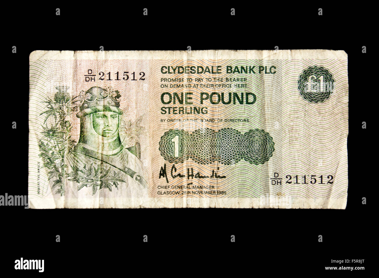 Vintage schottischen 1980 Clydesdale Bank Plc ein Pfund Banknote, mit Robert the Bruce Stockfoto