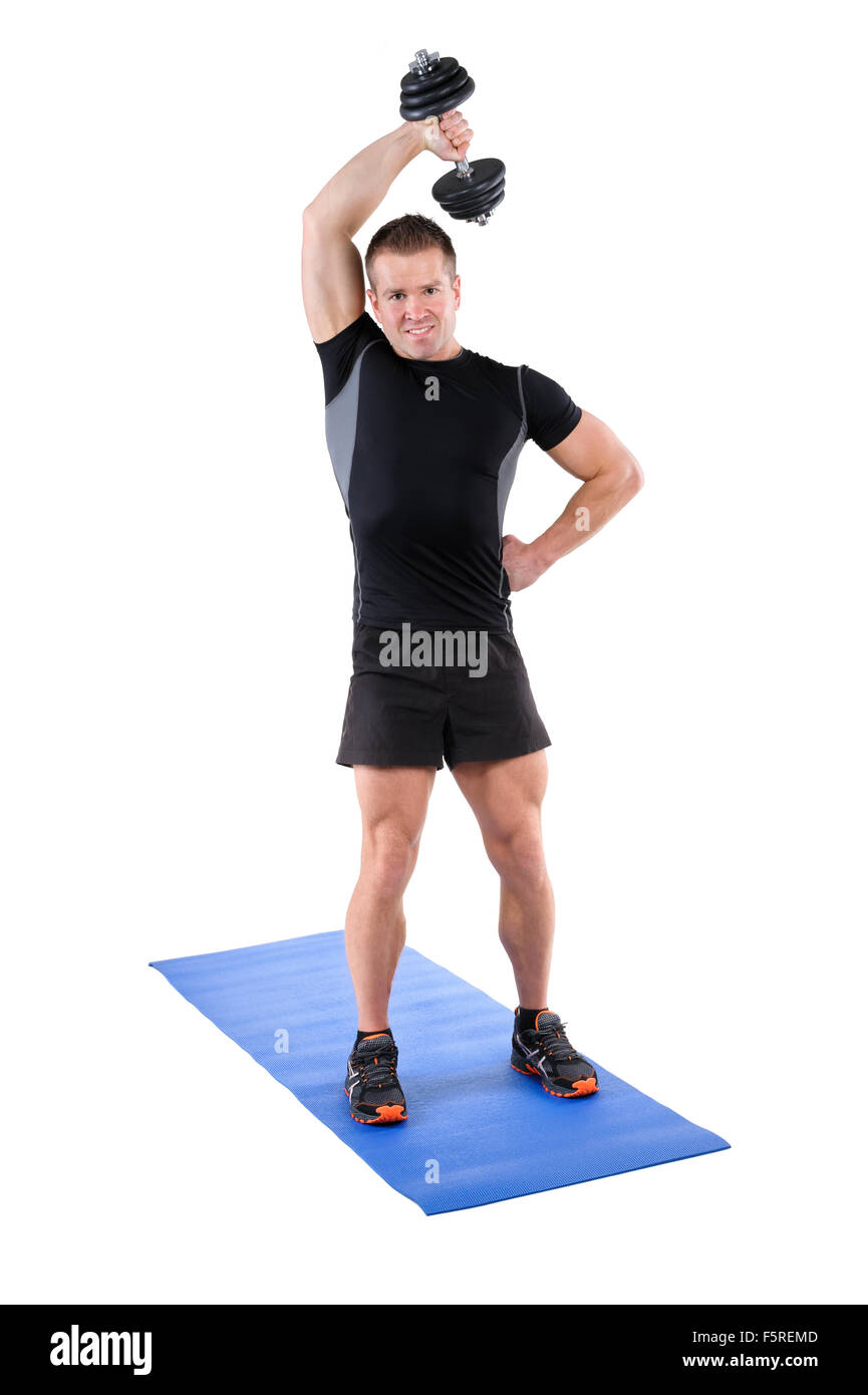 Stehend Trizeps Extension Hantel Workout Stockfoto