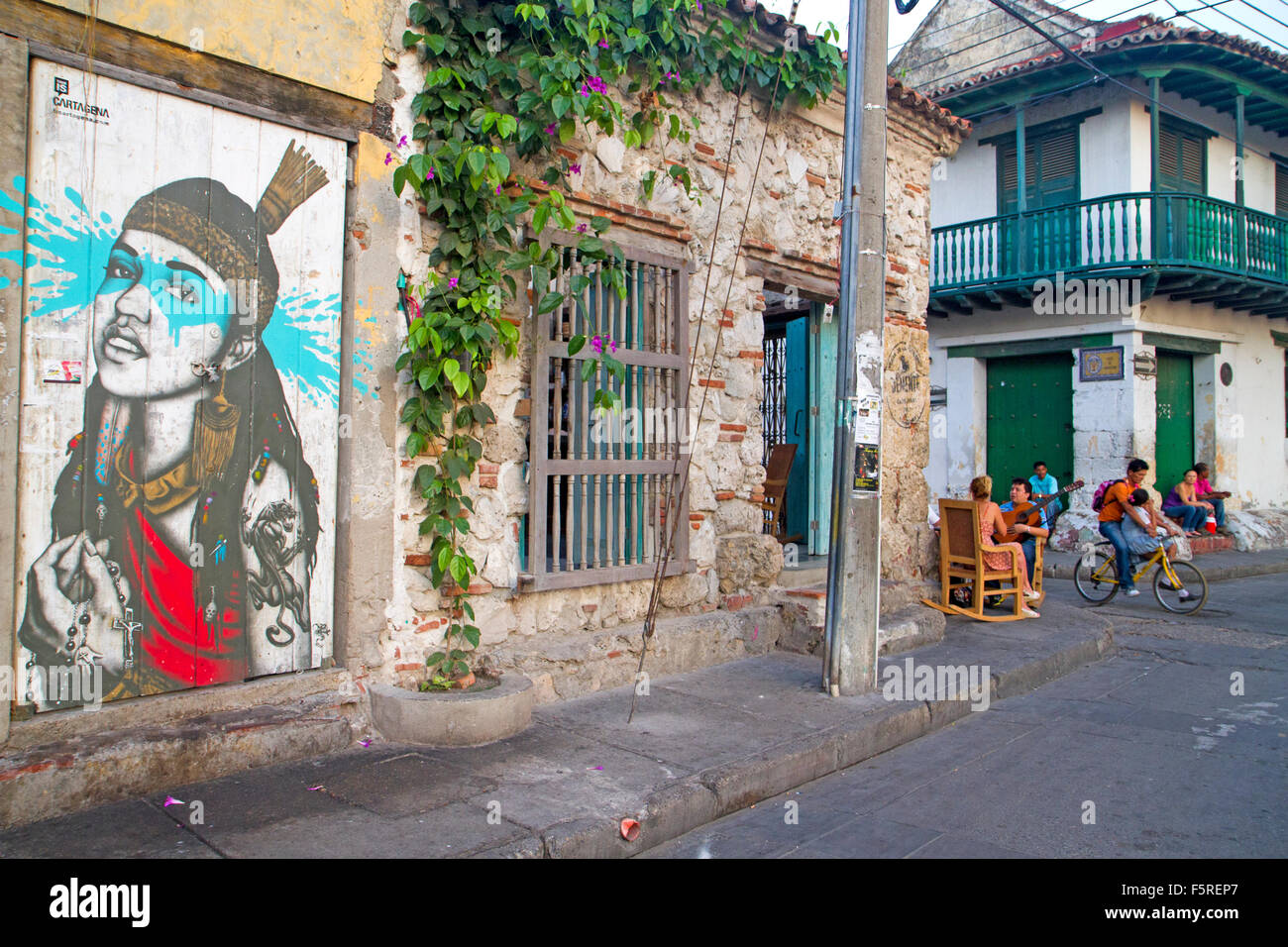 Wandbild im Bereich Getsemani von Cartagena Stockfoto